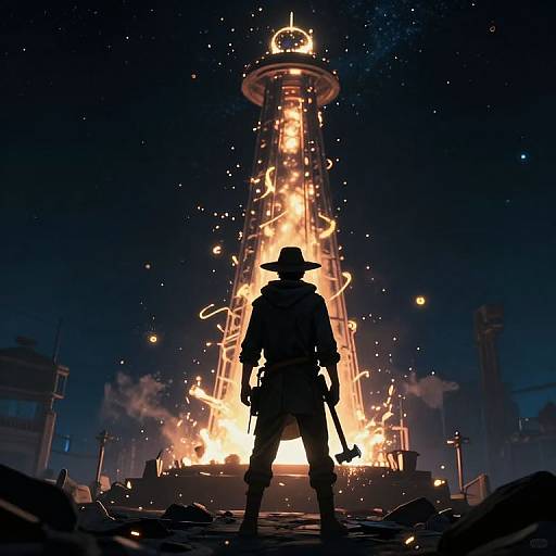 Cyberpunk Blacksmith Beneath Starry Sky