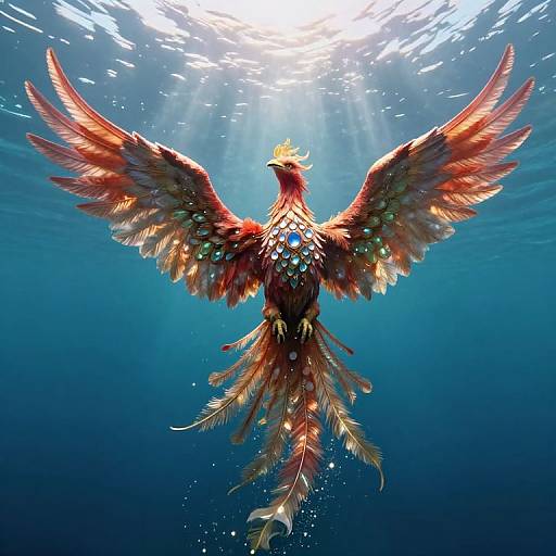 Surreal Phoenix Rising from Ocean