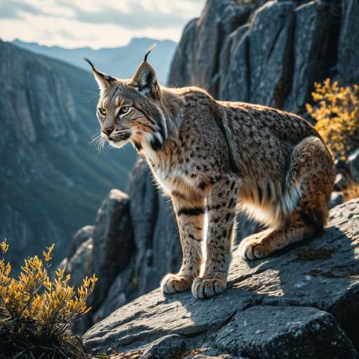 Cunning Lynx Hunting from Rocky Ledge Cunning Lynx Hunting from Rocky Ledge