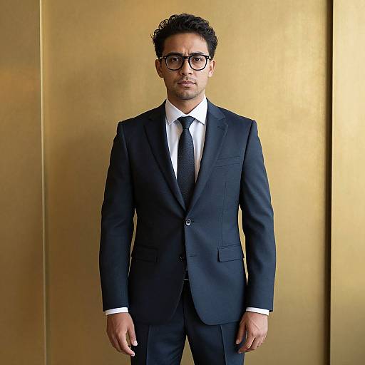 Stylish Man in Suit by Gold Wall