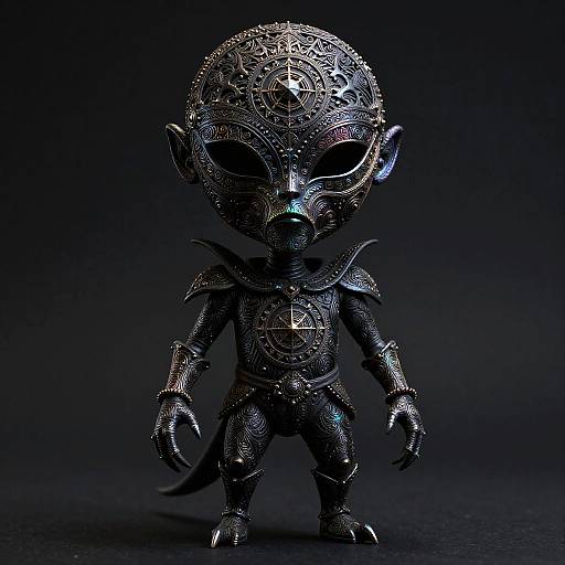 Ornate Alien Puppeteer Figurine with Intricate Mask