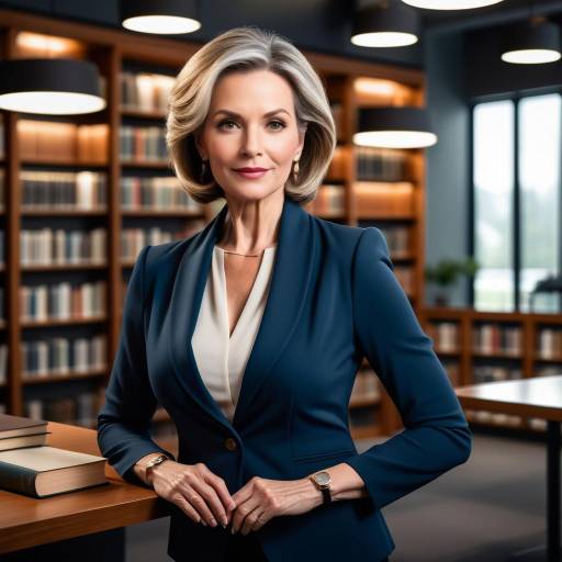 Confident Woman in Modern Library Setting