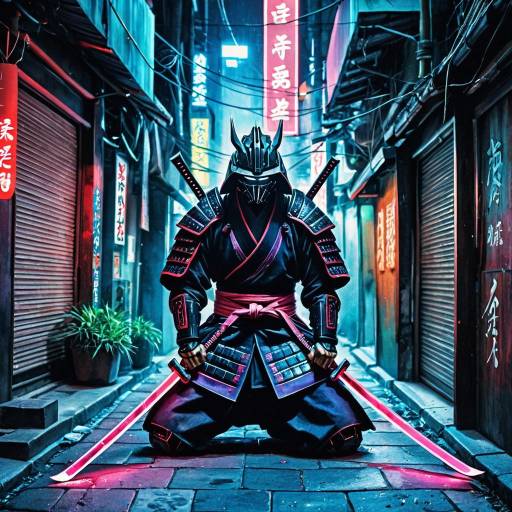 Cybernetic Samurai in Neon Alley
