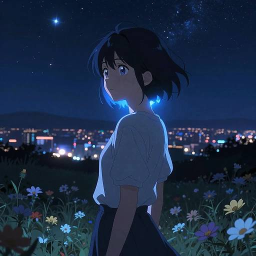 Cinematic Anime Girl in Galaxy Night