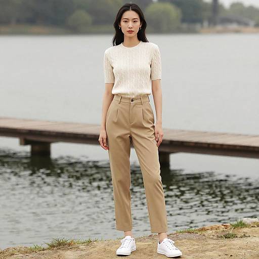 Minimalist Chic Woman by Lake