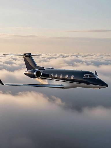 Business Jet Flying Above Clouds at Sunset