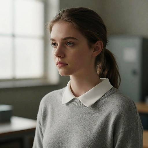Contemplative Woman in Industrial Setting