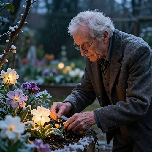 Elderly Time Traveler's Bioluminescent Garden