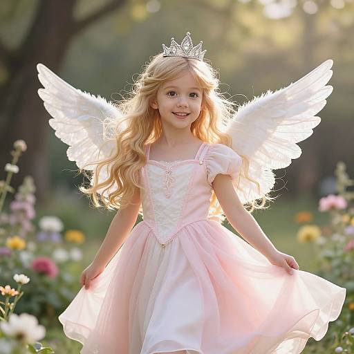 Young Girl in Fairy Costume with Wings and Crown