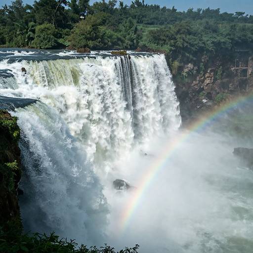 Cinematic Waterfall with Rainbow Mist