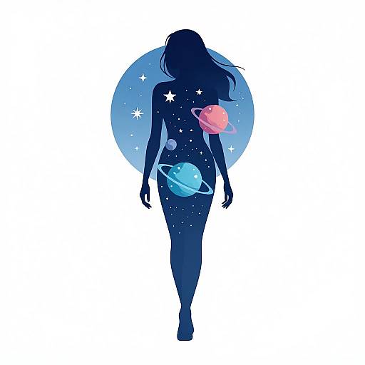Woman Silhouette with Cosmic Elements