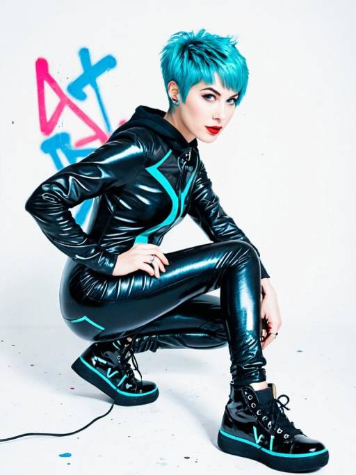 Vaporwave Street Artist in Catsuit