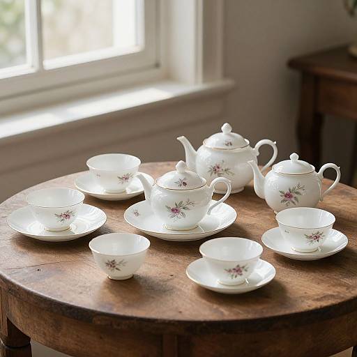 Vintage Porcelain Tea Set by Window