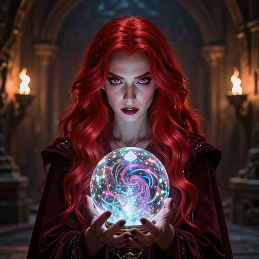 Red Witch with Glowing Hair and Orb