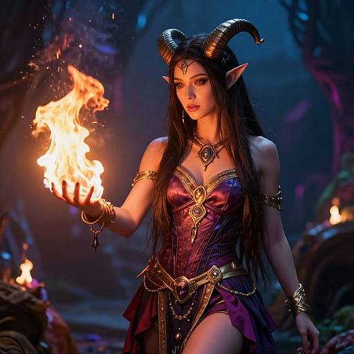 Druid Tiefling Girl with Fire Magic