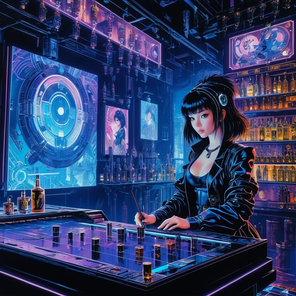 Cyberpunk Girl in Futuristic Whiskey Club