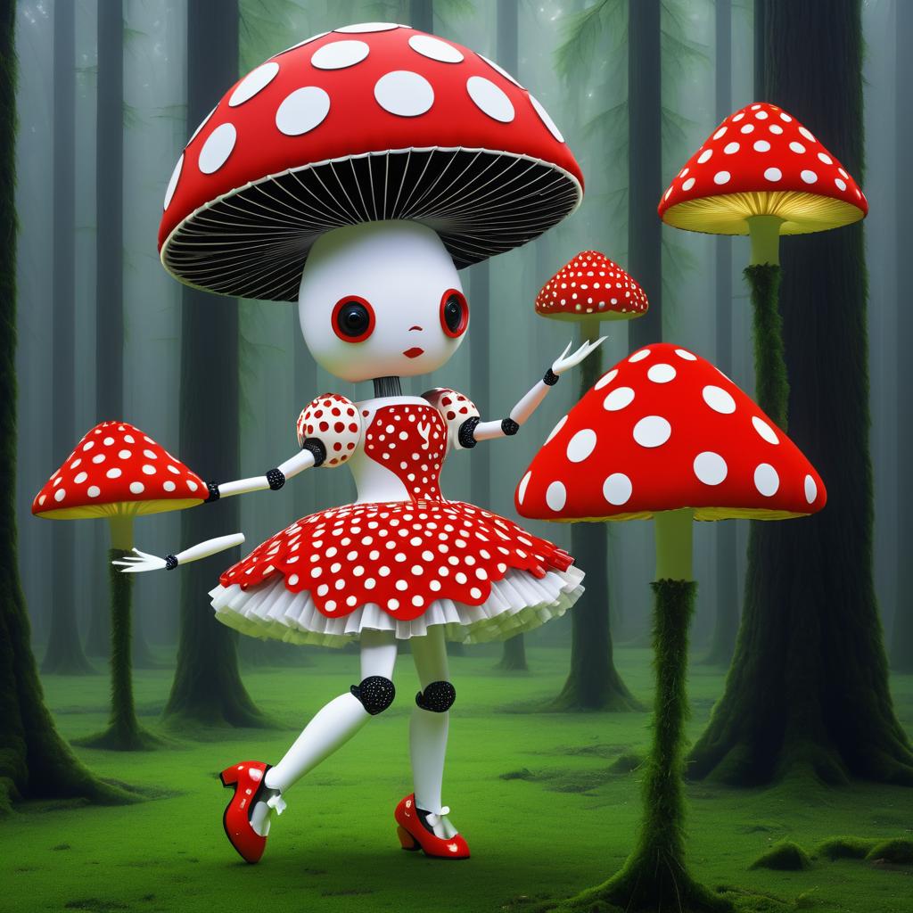 Surreal Robot Dance with Mushrooms