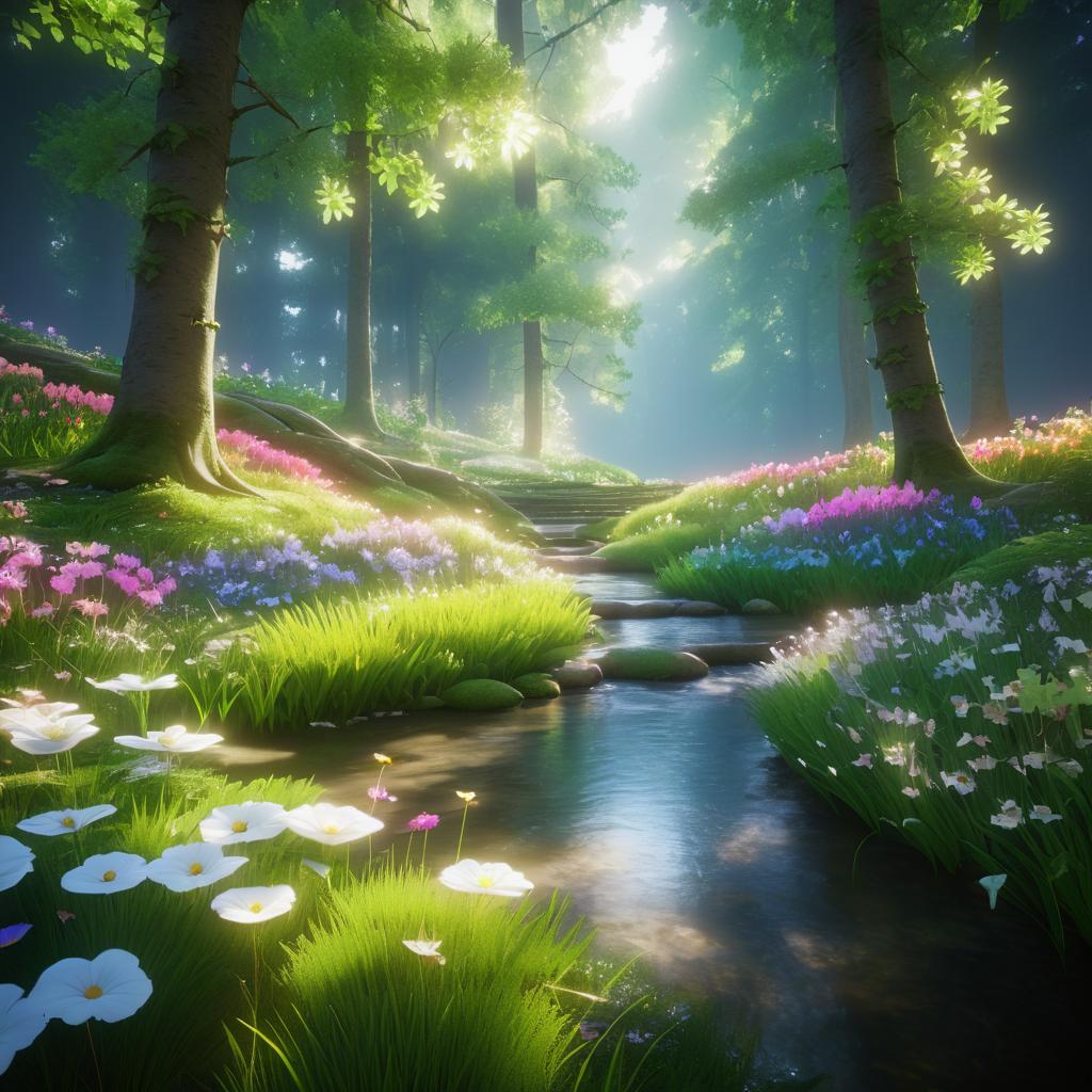 Serene Forest Glade with Vibrant Flowers