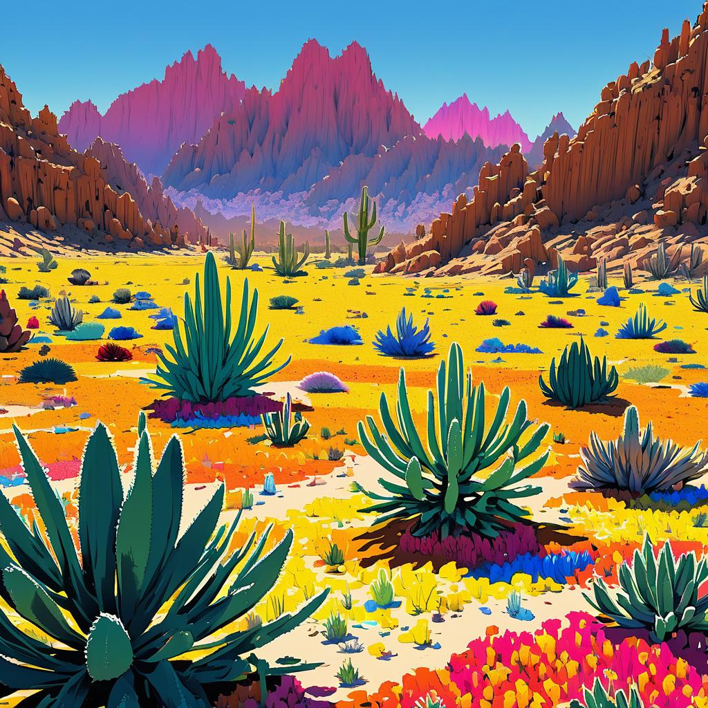 Vibrant Cactus Wasteland Under Bright Sun