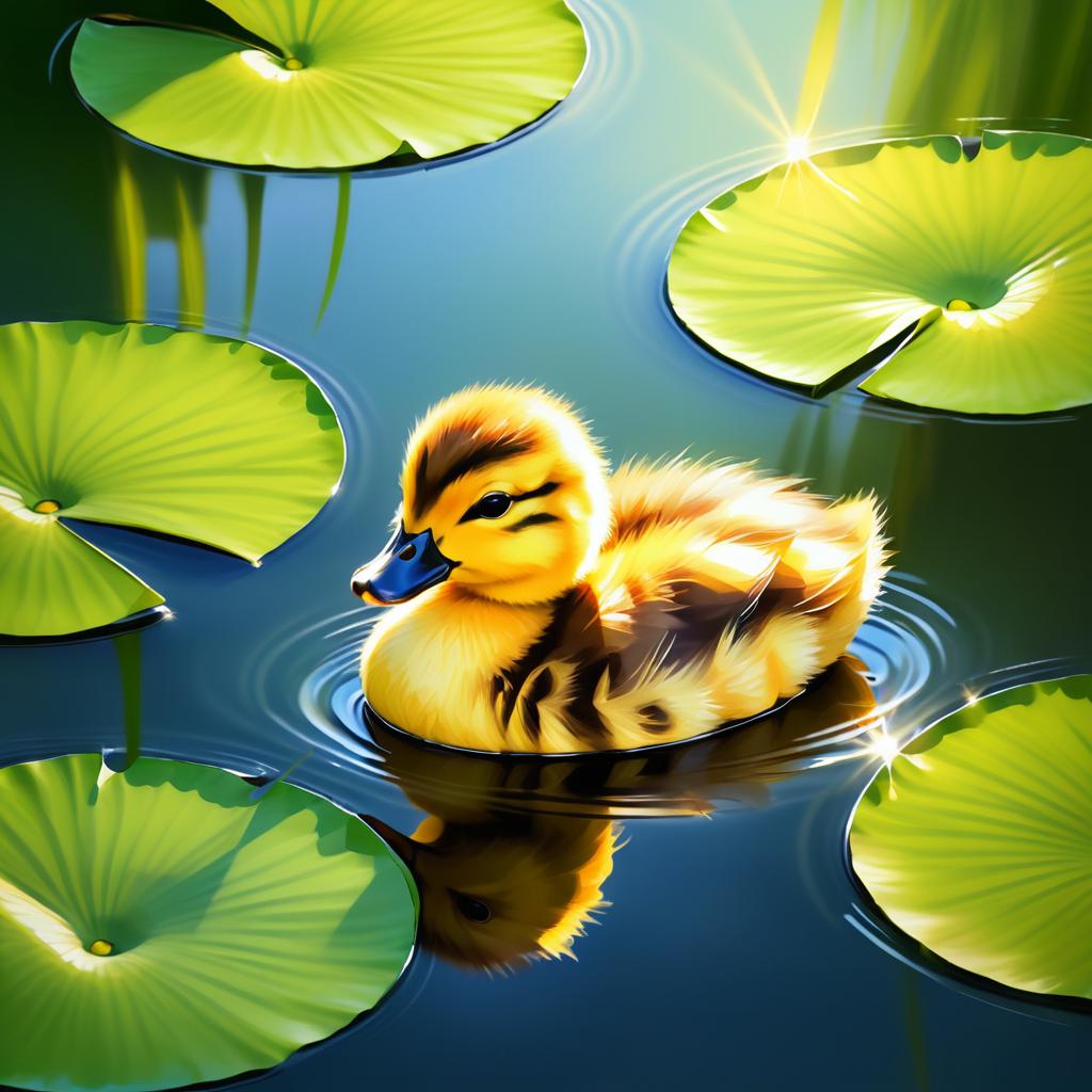 Serene Baby Duckling on Lily Pad