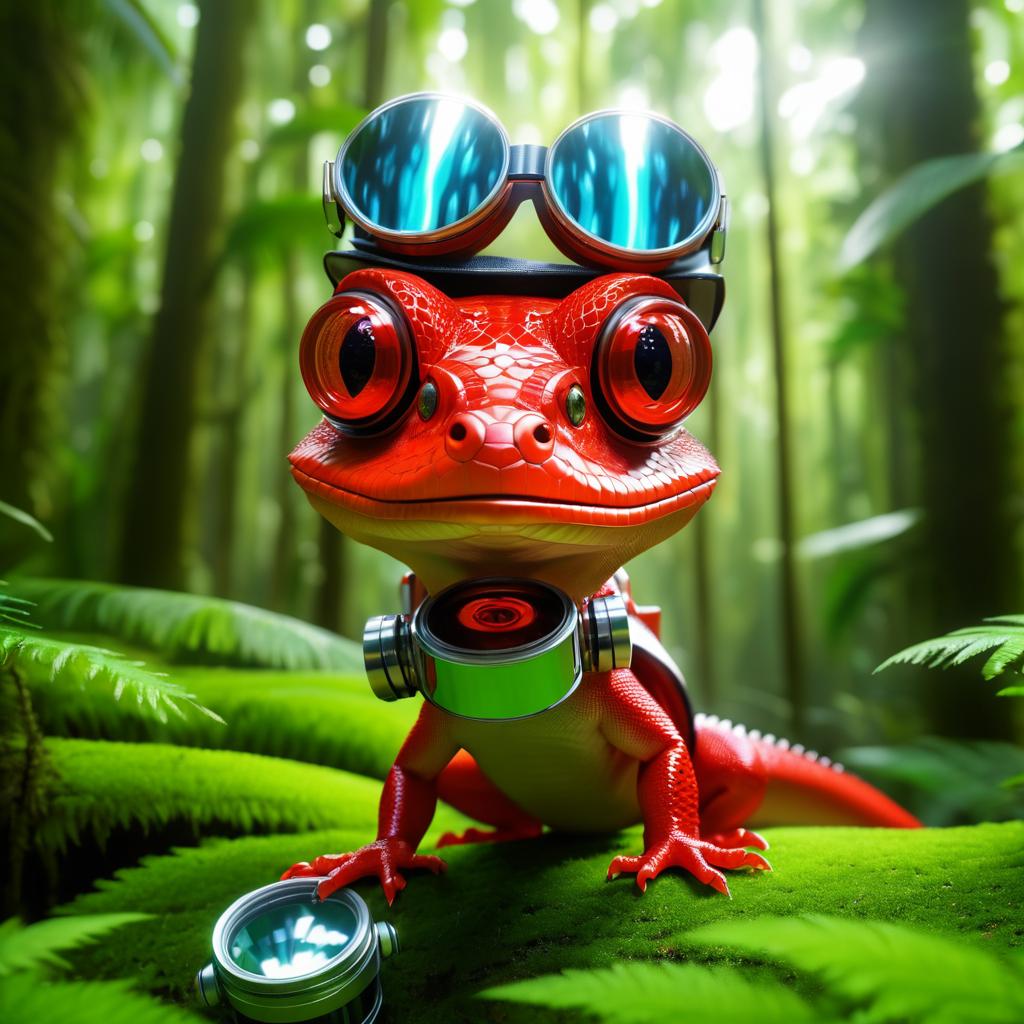 Futuristic Lizard in a Vibrant Forest