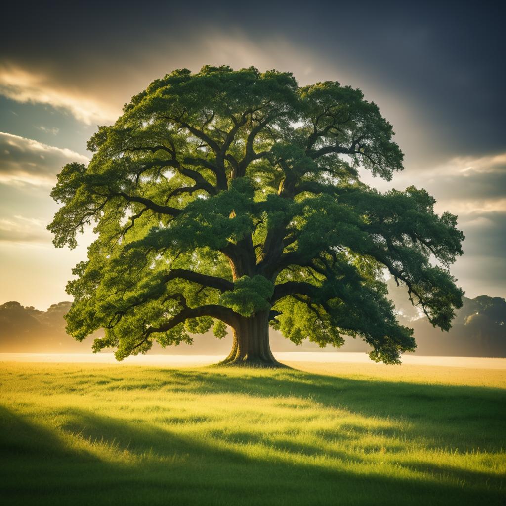 Majestic Oak Tree in Dramatic Meadow