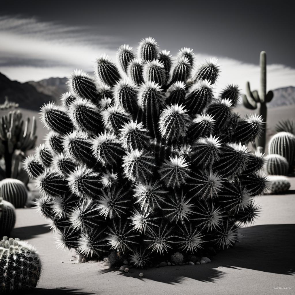 Photorealistic Cactus in Black and White