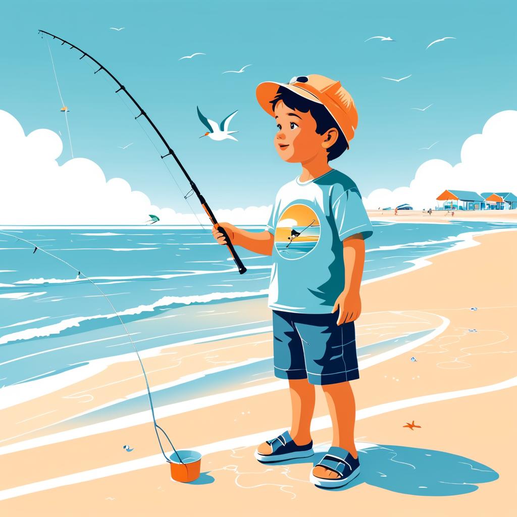 Playful Summer Beach Fishing Scene