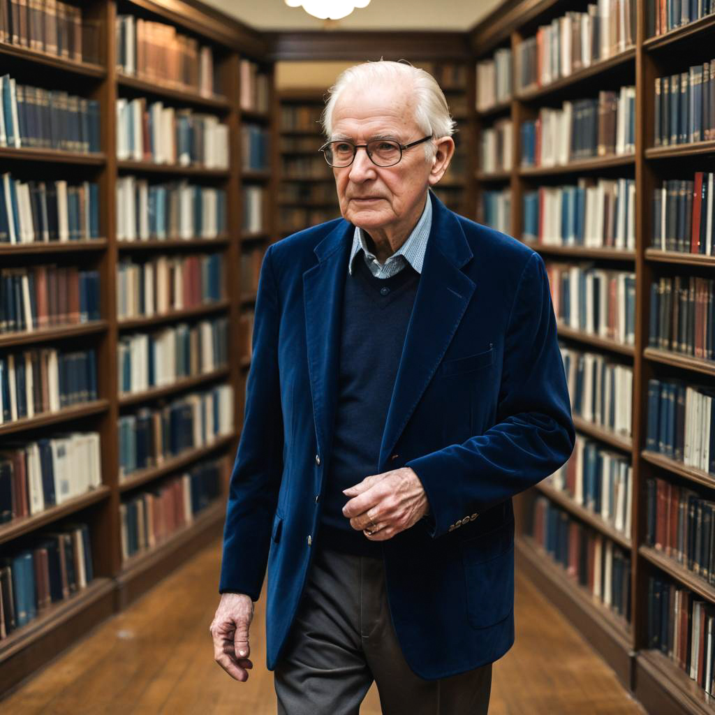 Elderly Man in Navy Velvet Blazer