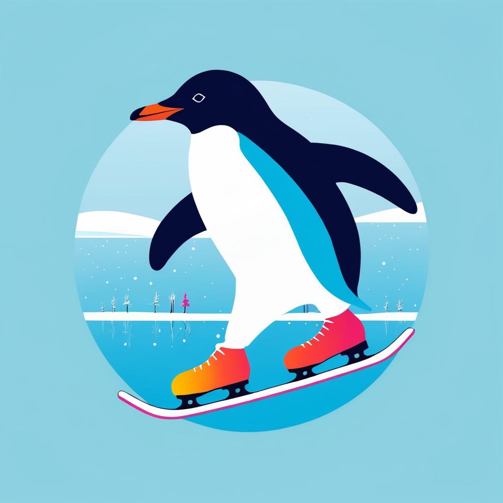 Colorful Penguin Ice Skating T-Shirt Design