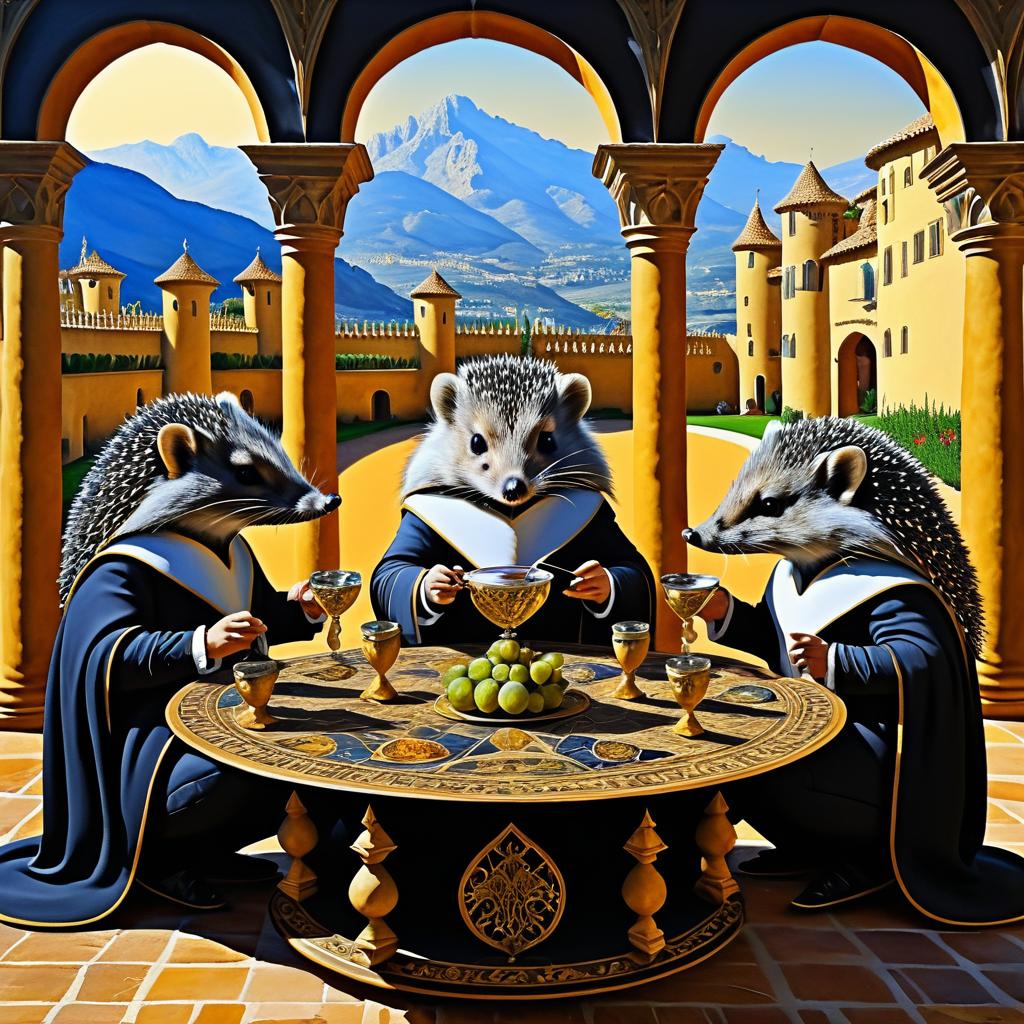 Surreal Royal Feast with Hedgehogs