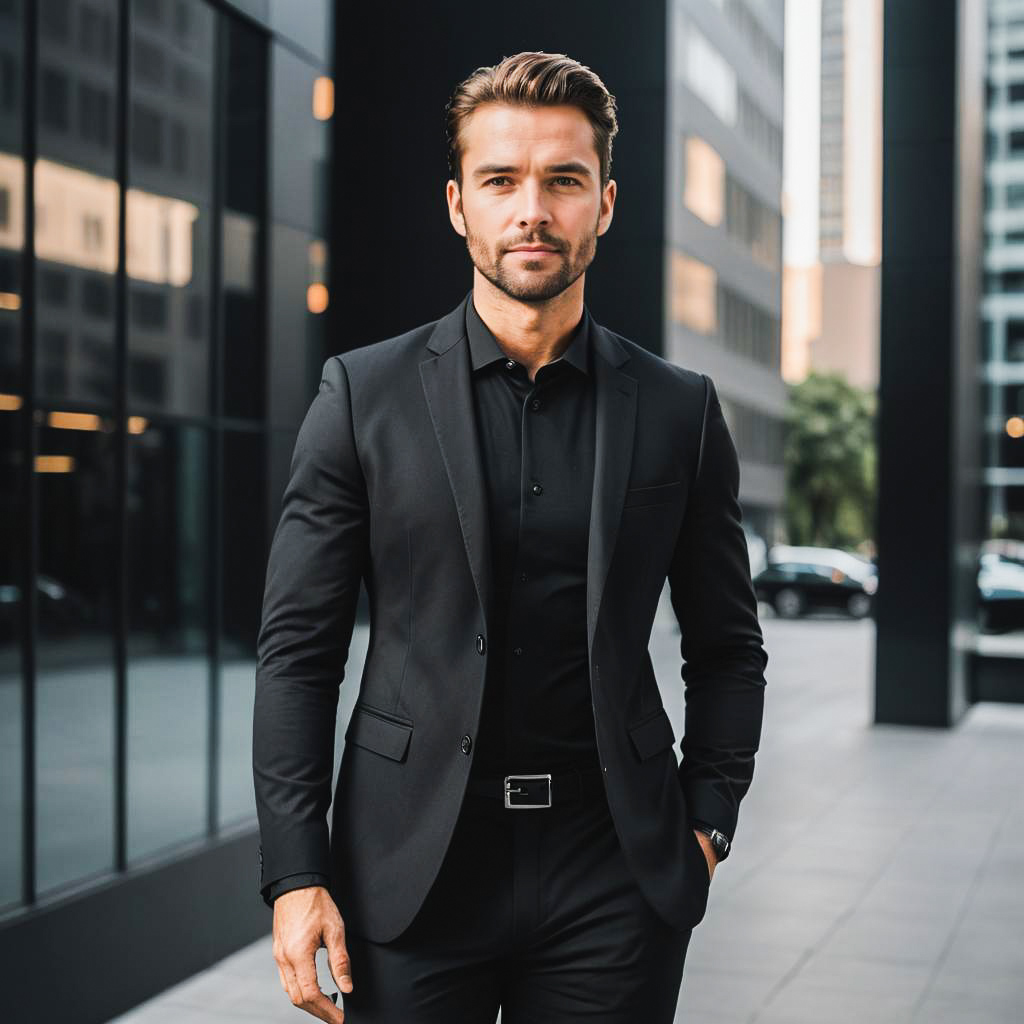 Sleek Black Business Attire for Men