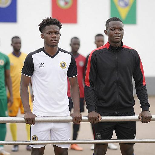 Two African-American Soccer Players by Railing
