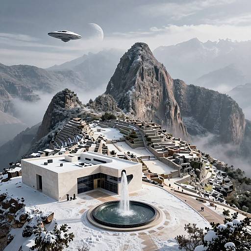 Futuristic Colonial City in Misty Canyon