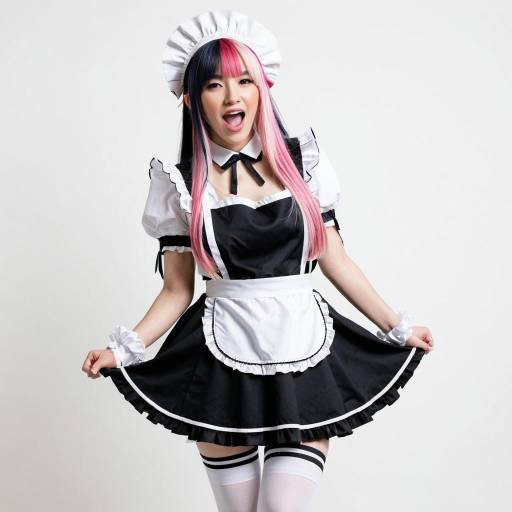 Young woman in black and white maid costume