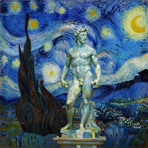 Neptune Statue with Starry Night Sky