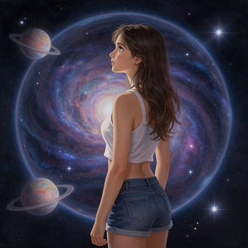 Celestial Woman Gazing at Cosmos