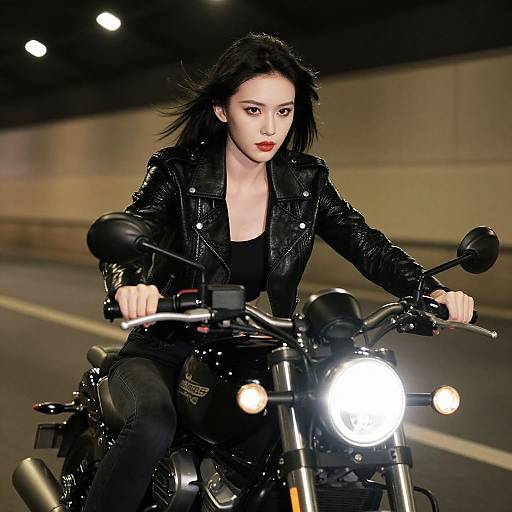 Confident Woman Night Motorcycle Ride