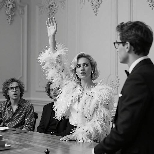 Woman Raising Hand at Formal Meeting