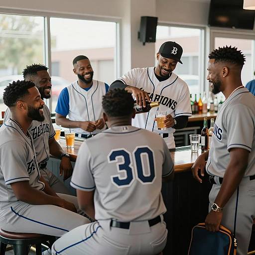 Black Baseball Players Socializing in Bar