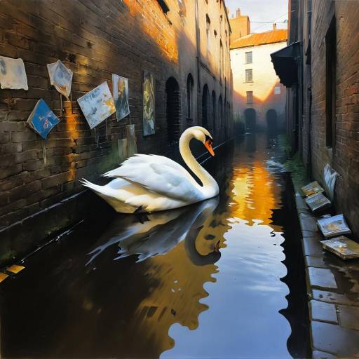 Swan in Narrow Urban Canal