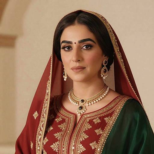 Close-Up Woman in Red and Green Dress