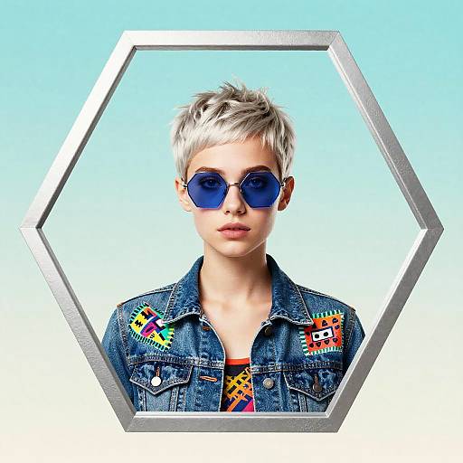 Stylized Portrait with Hexagonal Sunglasses