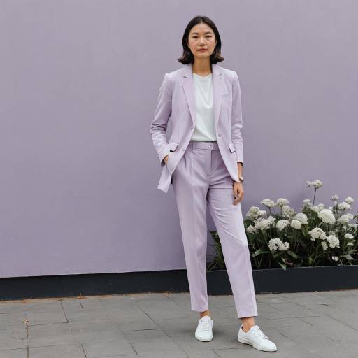 Asian woman in soft lilac tailored suit
