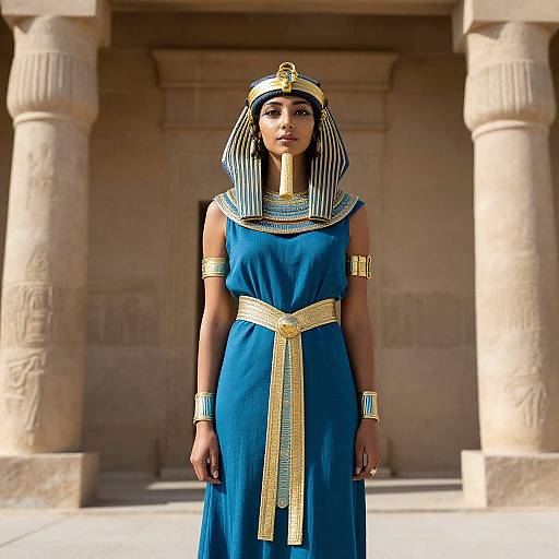 Ancient Egyptian Woman in Blue Dress
