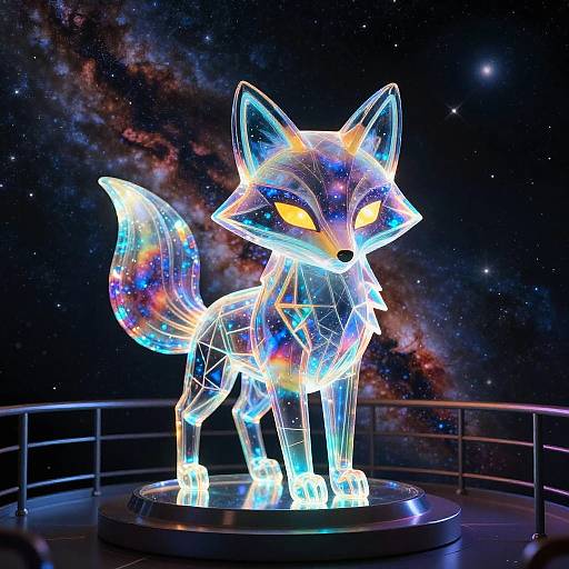 Bioluminescent Nebula Fox Holographic Glass Emblem