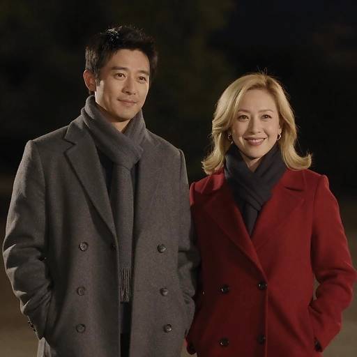 Smiling Couple in Coats Outdoors at Night
