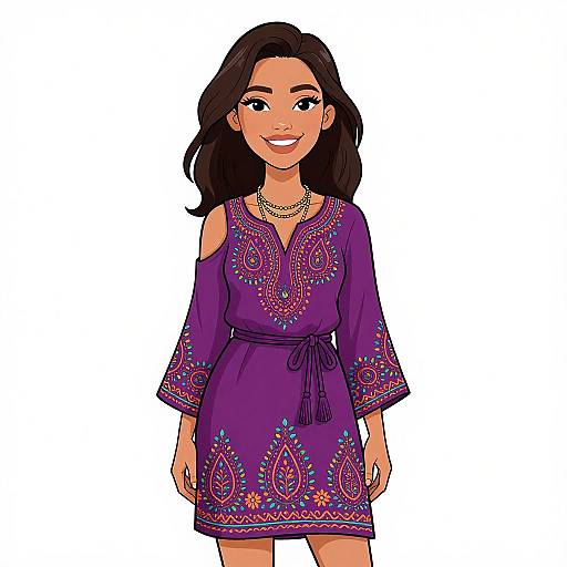 Bohemian Woman in Plum Tunic Dress