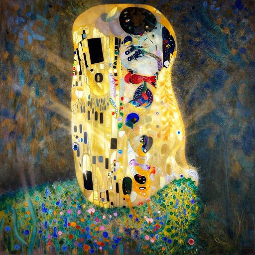 Celestial Phoenix in Klimt-Monet Style