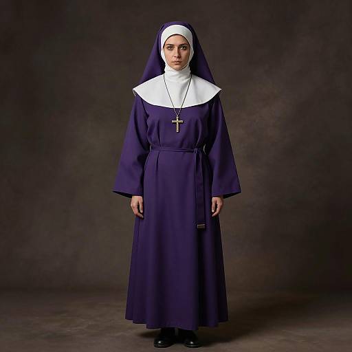 Woman in Purple Nun Habit Standing